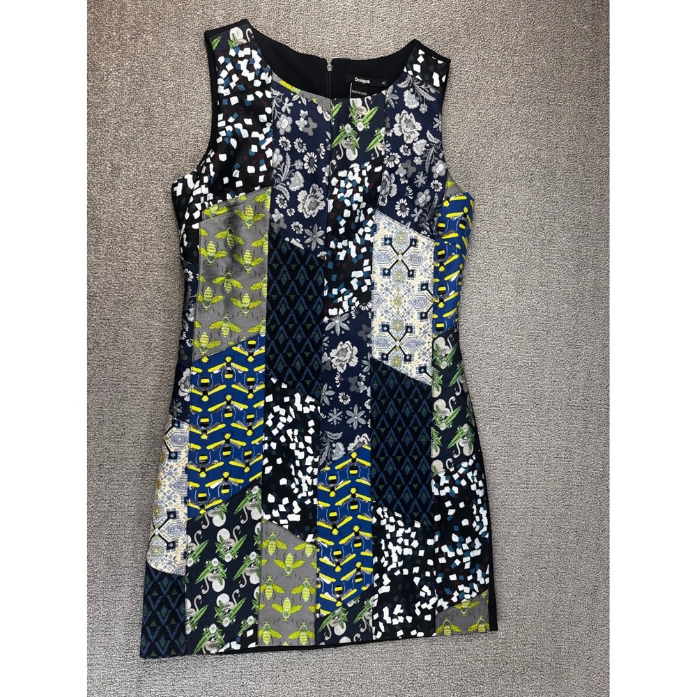 Desigual Dress Womens EU 40 Patchwork Floral Bee Print Sleeveless Shift Mini